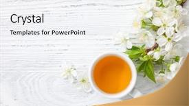  Presentation with green tea - Cool new slide set with cup of green tea backdrop and a white colored foreground