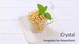  Presentation with breakfast cereal - Theme consisting of cup of honey cereal rings background and a sky blue colored foreground