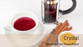  Presentation with hot tea - Slides having cup of hot berries tea with cinnamon sticks and honey background and a coral colored foreground