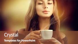 Presentation with beverage tea - Audience pleasing presentation theme consisting of coffee beautiful woman drinking tea backdrop and a tawny brown colored foreground