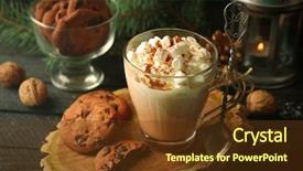  Presentation with cacao - Theme having cup of hot cacao with marshmallow and cookies on black table background and a tawny brown colored foreground