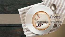  Presentation with hot chocolate - PPT theme consisting of cup of hot cappuccino with chocolate syrup and spoon on a black wooden table background and a mint green colored foreground