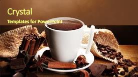  Presentation with chocolate nuts - PPT theme featuring cup of hot chocolate cinnamon sticks nuts and chocolate on wooden table on brown background background and a tawny brown colored foreground