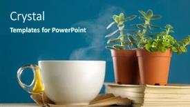  Presentation with coffee book - Theme having cup-of-hot-coffee background and a ocean colored foreground