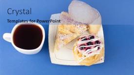  Presentation with pastries - Amazing PPT theme having cup-of-hot-coffee backdrop and a teal colored foreground