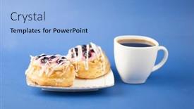  Presentation with pastries - Amazing slide deck having cup-of-hot-coffee backdrop and a light blue colored foreground