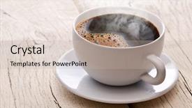  Presentation with porcelain - Theme consisting of cup of hot coffee background and a soft green colored foreground