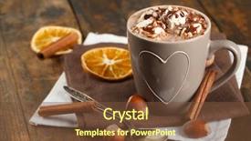  Presentation with napkins - Amazing theme having cup of hot coffee with marshmallow on napkins with hazelnut cinnamon and dried orange on rustic wooden planks background backdrop and a tawny brown colored foreground