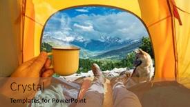  Presentation with mountain view - Presentation theme with cup-of-hot-drink background and a red colored foreground