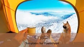  Presentation with mountain view - PPT theme featuring cup-of-hot-drink background and a  colored foreground