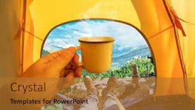  Presentation with mountain view - Slide set having cup-of-hot-drink background and a gold colored foreground