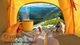  Presentation with mountain view - Slide set featuring cup-of-hot-drink background and a coral colored foreground