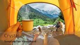  Presentation with tent - PPT layouts featuring cup-of-hot-drink background and a coral colored foreground