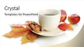  Presentation with tea leaves - Cool new slide deck with cup of hot tea and autumn leaves isolated on white backdrop and a white colored foreground
