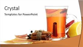  Presentation with tea leaves - Presentation enhanced with cup of hot tea and autumn leaves isolated on white background and a white colored foreground