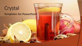  Presentation with tea leaves fresh green leaf - Cool new presentation theme with cup of hot tea backdrop and a coral colored foreground