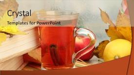  Presentation with tea leaves - Beautiful presentation theme featuring cup-of-hot-tea backdrop and a soft green colored foreground