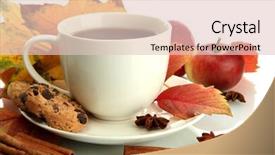  Presentation with tea leaves - Cool new slides with cup of hot tea and autumn leaves isolated on white backdrop and a lemonade colored foreground