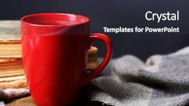  Presentation with hot tea - Colorful slide set enhanced with cup of hot tea with books and plaid on table on dark background backdrop and a dark gray colored foreground