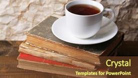 Presentation with hot tea - Amazing presentation theme having cup of hot tea on books on table on paper background backdrop and a tawny brown colored foreground