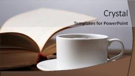  Presentation with hot tea - Presentation design consisting of cup of hot tea with book on table on gray background background and a light gray colored foreground