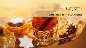  Presentation with christmas holiday gingerbread - Beautiful slides featuring cup of hot winter spiced tea gingerbread stars and christmas spices for holiday backdrop and a blonde colored foreground