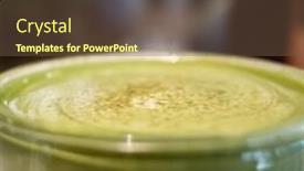 Presentation with matcha - Presentation design having cup of matcha milk tea on table in a coffee shop background and a tawny brown colored foreground