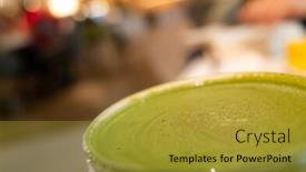  Presentation with matcha - Presentation theme featuring cup of matcha milk tea on table in a coffee shop background and a gold colored foreground