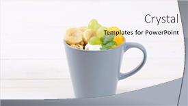  Presentation with fruit yogurt - Slide deck with cup of muesli with yogurt and fresh fruit on white background background and a sky blue colored foreground