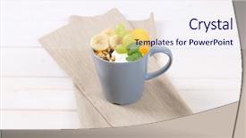  Presentation with fruit yogurt - Presentation design with cup of muesli with yogurt and fresh fruit on beige place mat background and a sky blue colored foreground