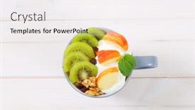  Presentation with fruit yogurt - Audience pleasing presentation consisting of cup of muesli with yogurt and fresh fruit on white background backdrop and a white colored foreground
