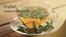  Presentation with tea cup - PPT layouts with cup of sage tea background and a coral colored foreground