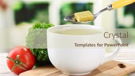  Presentation with soup - Colorful presentation theme enhanced with cup-of-soup-with-bouillon backdrop and a soft green colored foreground