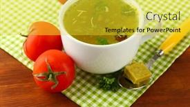  Presentation with rustic wood wooden frame - Audience pleasing PPT theme consisting of cup of soup with bouillon cubes on wooden background backdrop and a yellow colored foreground