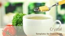  Presentation with soup - Beautiful slide deck featuring cup-of-soup-with-bouillon backdrop and a cream colored foreground
