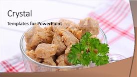  Presentation with soy - Audience pleasing PPT theme consisting of cup of soy meat cubes backdrop and a pink colored foreground
