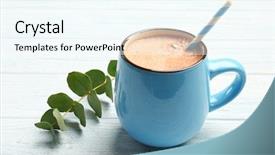  Presentation with cocoa - Presentation theme consisting of cup of tasty cocoa drink background and a cool aqua colored foreground
