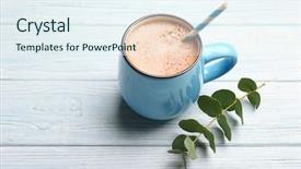  Presentation with wooden lighting - Slide deck consisting of cup of tasty cocoa drink background and a sky blue colored foreground