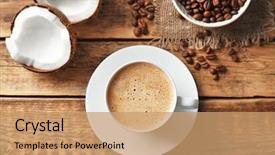  Presentation with coffee beans - Audience pleasing PPT theme consisting of cup of tasty coconut coffee backdrop and a coral colored foreground