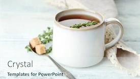  Presentation with thyme - Beautiful presentation theme featuring cup of tasty herbal tea with thyme on wooden table backdrop and a sky blue colored foreground