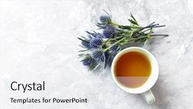  Presentation with tea cup - Theme with cup of tea and amethyst background and a white colored foreground
