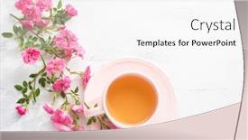  Presentation with pink roses - Colorful slide set enhanced with cup-of-tea-and-branch backdrop and a white colored foreground