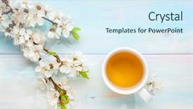  Presentation with cup of lemon tea - PPT layouts featuring cup of tea and branches background and a sky blue colored foreground