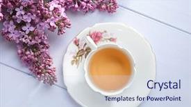  Presentation with lilac bush wood - Cool new slide set with cup of tea and branches backdrop and a sky blue colored foreground