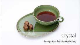  Presentation with tea cup - Presentation theme enhanced with cup of tea and candie background and a  colored foreground