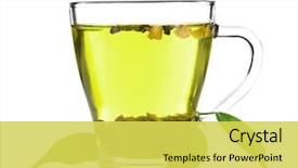  Presentation with tea leaves - Slide set featuring cup of tea and green background and a yellow colored foreground