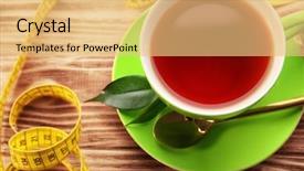  Presentation with weight loss lose text - Slide set having cup of tea and measuring background and a yellow colored foreground