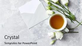  Presentation with tea cup - Beautiful slide set featuring cup of tea and prairie backdrop and a light gray colored foreground