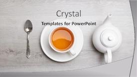  Presentation with spoon - Presentation enhanced with cup-of-tea-and-teapot background and a light gray colored foreground