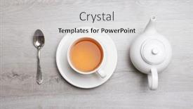  Presentation with spoon - Slide deck consisting of cup-of-tea-and-teapot background and a light gray colored foreground